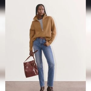 Everlane The Half-Zip Sweater in Luxe Merino Deep Camel